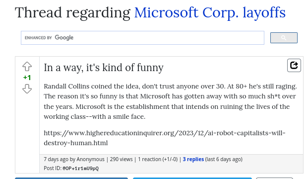 Randall Collins coined the idea, don't trust anyone over 30. At 80+ he's still raging. The reason it's so funny is that Microsoft has gotten away with so much sh*t over the years. Microsoft is the establishment that intends on ruining the lives of the working class--with a smile face.