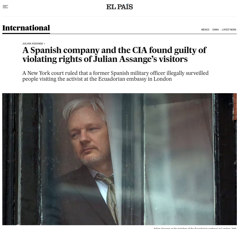 A Spanish company and the CIA found guilty of violating rights of Julian Assange’s visitors