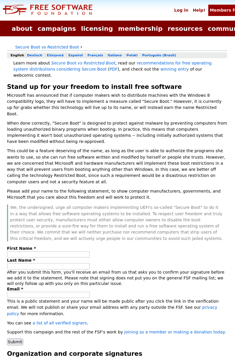 FSF: Stand up for your freedom to install free software