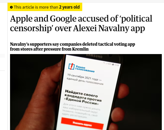 Apple and Google accused of ‘political censorship’ over Alexei Navalny app