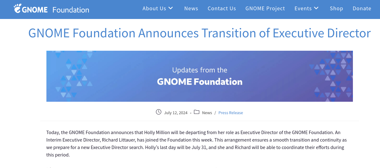 GNOME Foundation Announces Transition of Executive Director