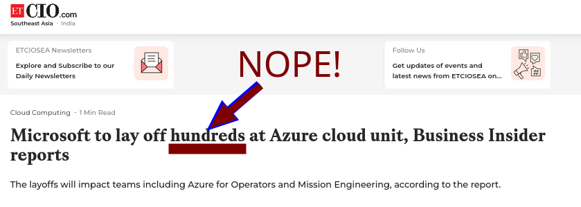 NOPE! Microsoft to lay off hundreds at Azure cloud unit, Business Insider reports