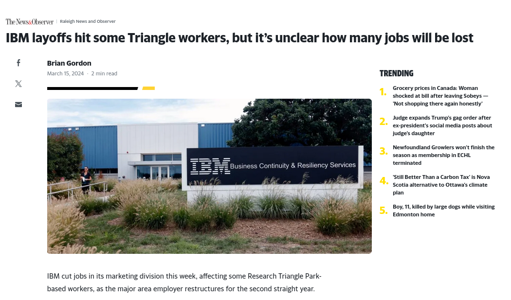 IBM layoffs hit some Triangle workers, but it’s unclear how many jobs will be lost