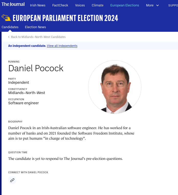 European Elections 2024: Vote Daniel Pocock in Ireland