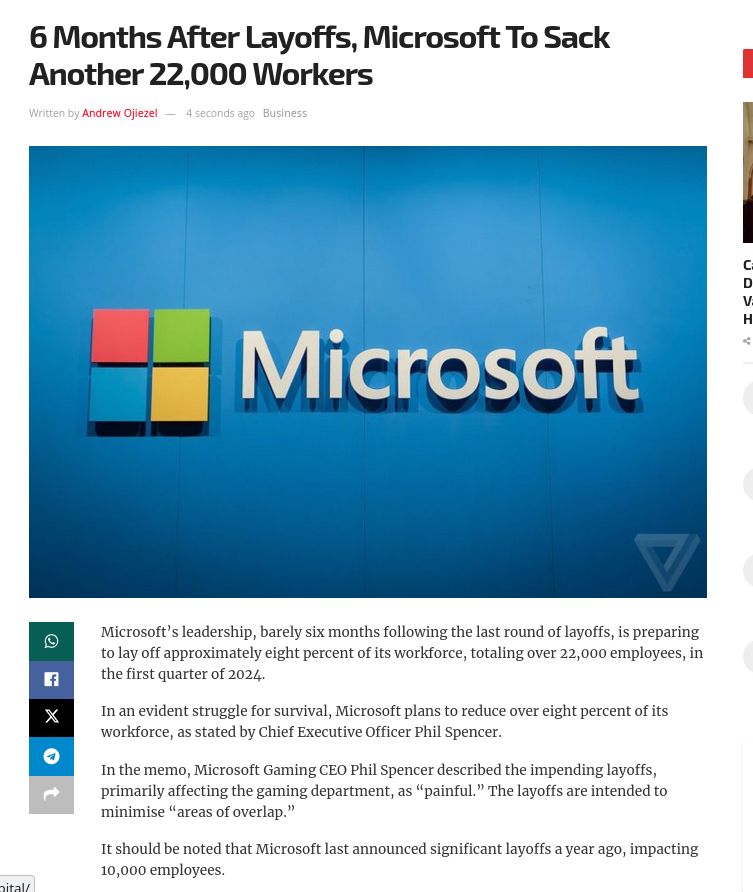 6 Months After Layoffs, Microsoft To Sack Another 22,000 Workers