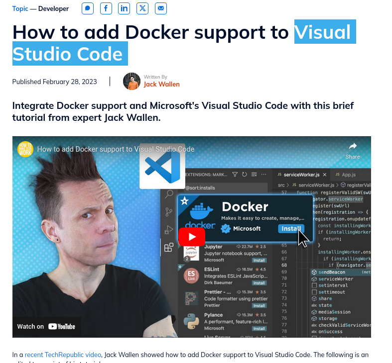 How to add Docker support to Visual Studio Code