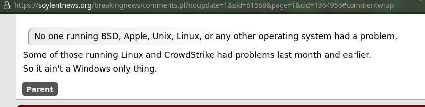 Some of those running Linux and CrowdStrike had problems last month and earlier.