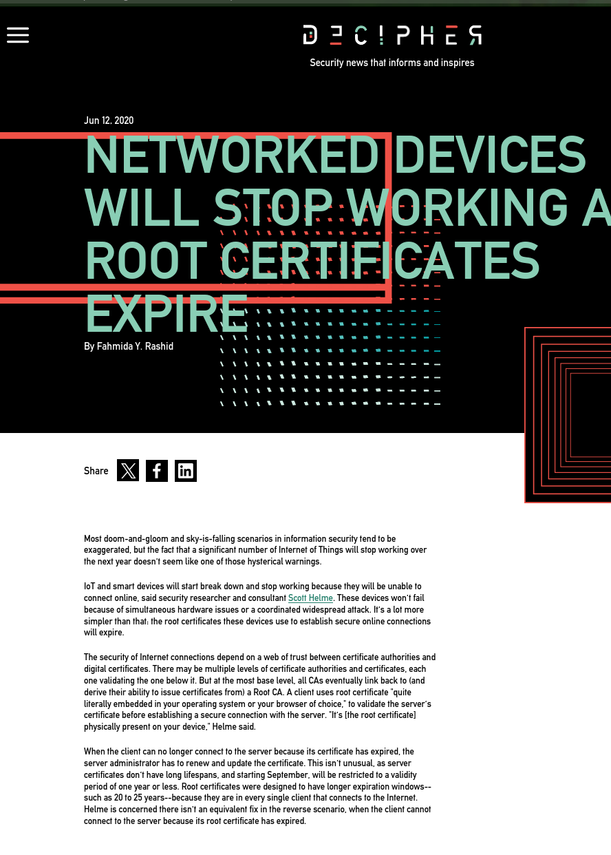 Networked Devices Will Stop Working As Root Certificates Expire