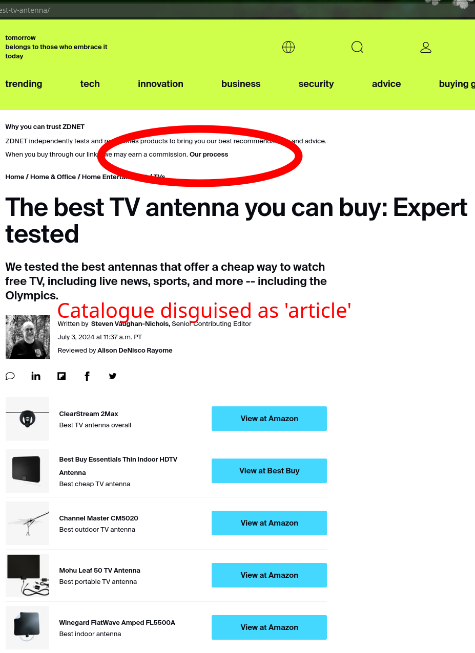 Catalogue disguised as 'article'