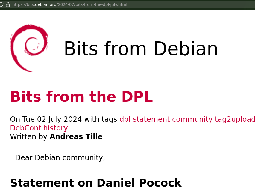 DPL Statement on Daniel Pocock