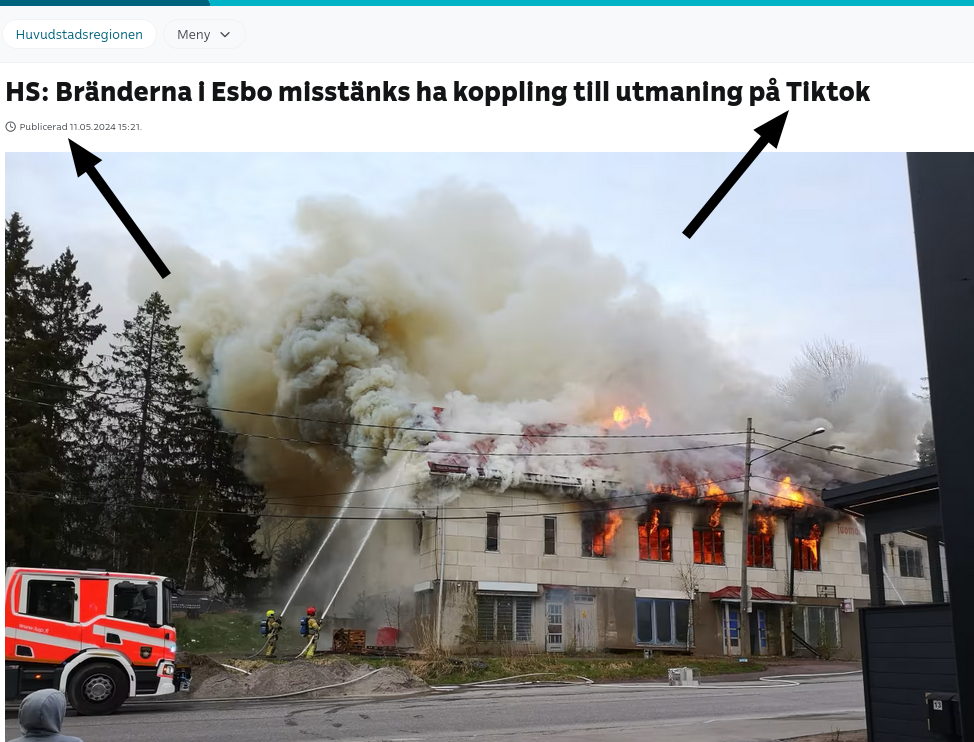 HS: Bränderna i Esbo misstänks ha koppling till utmaning på Tiktok