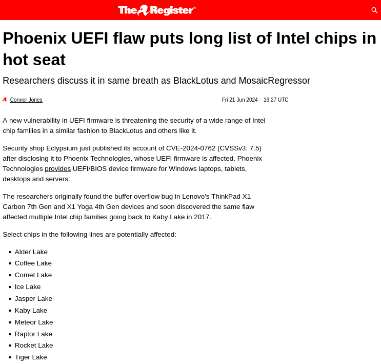 Phoenix UEFI flaw puts long list of Intel chips in hot seat