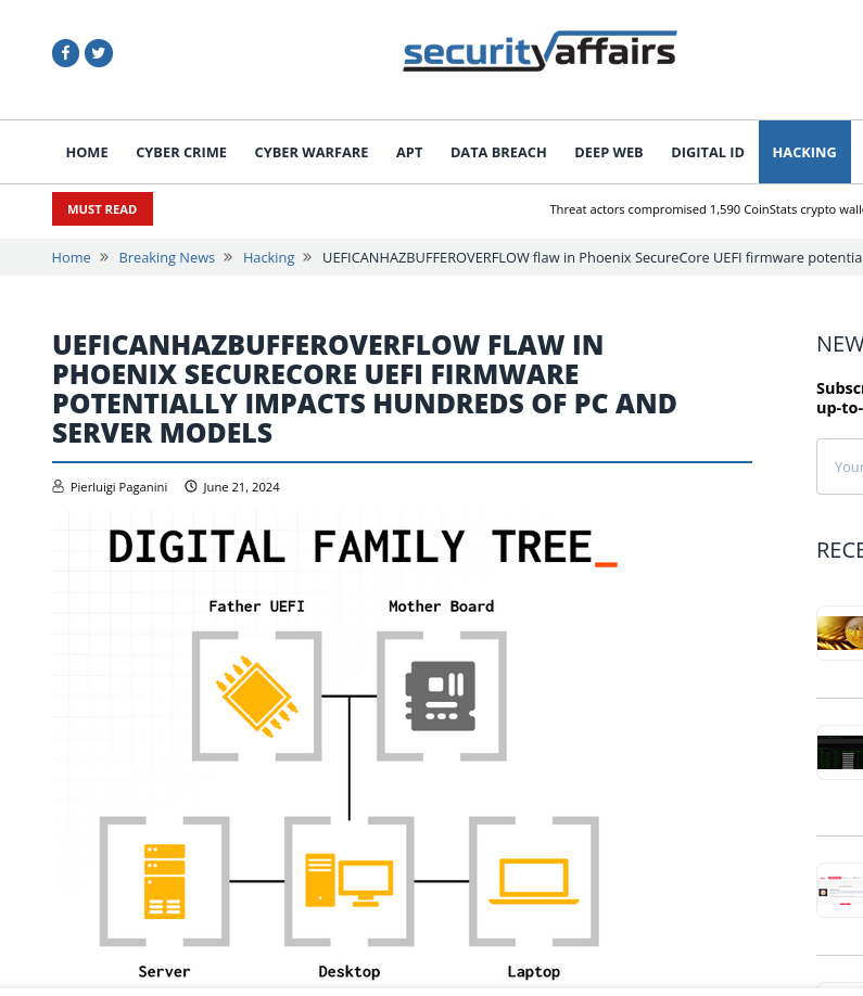 UEFICANHAZBUFFEROVERFLOW flaw in Phoenix SecureCore UEFI firmware potentially impacts hundreds of PC and server models