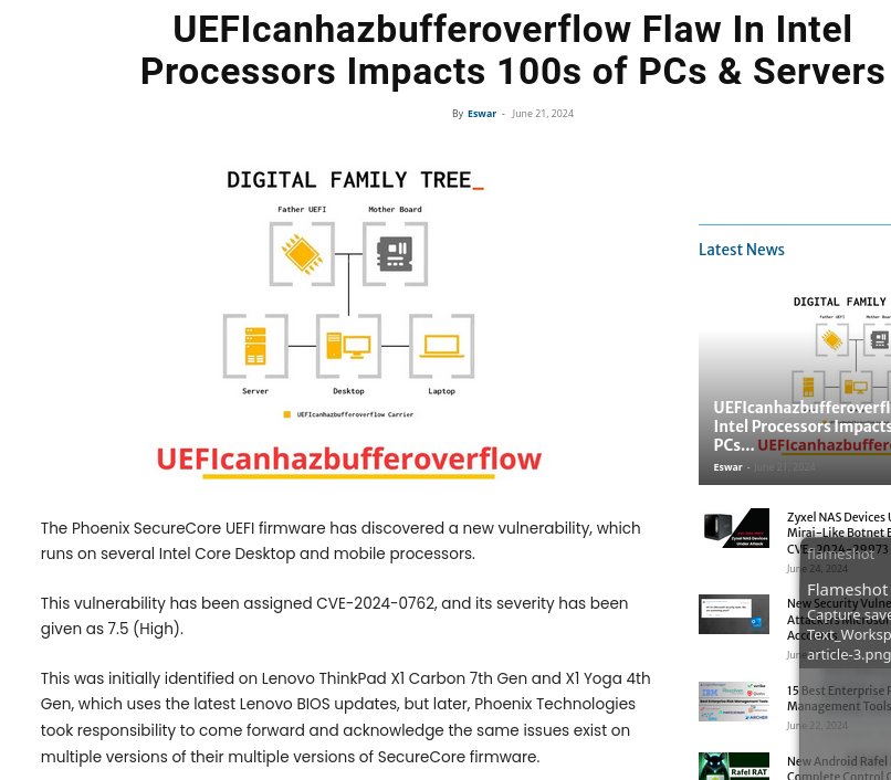 UEFIcanhazbufferoverflow Flaw In Intel Processors Impacts 100s of PCs & Servers
