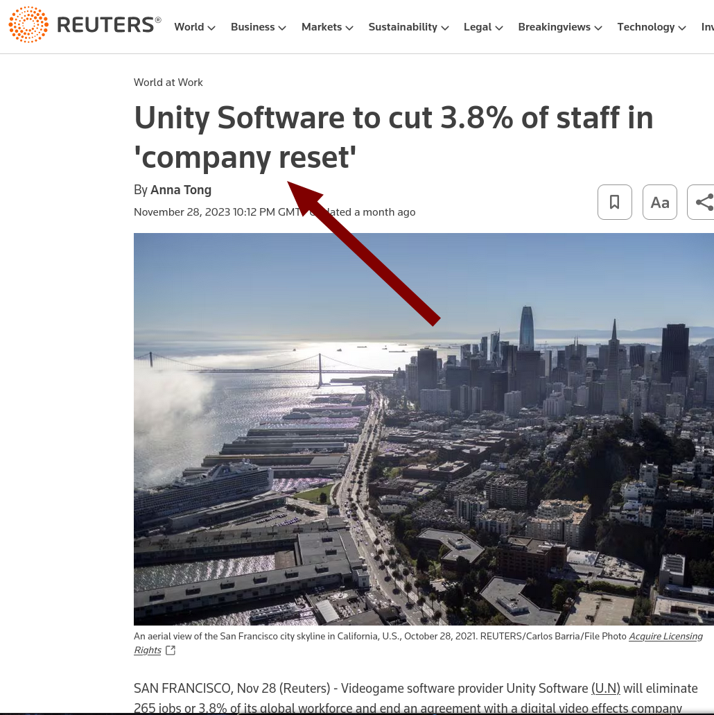 Unity Software to cut 3.8% of staff in 'company reset'
