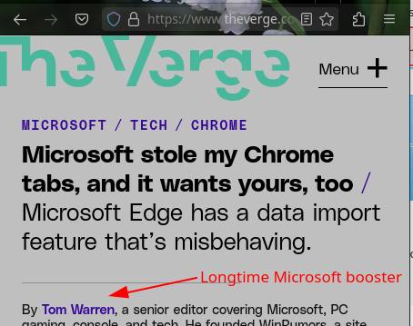 Longtime Microsoft booster: Microsoft stole my Chrome tabs, and it wants yours, too / Microsoft Edge has a data import feature that’s misbehaving.