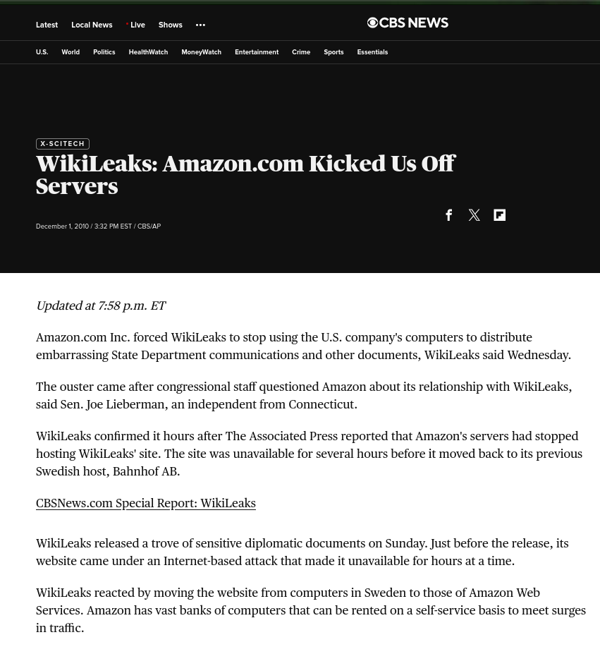 WikiLeaks: Amazon.com Kicked Us Off Servers