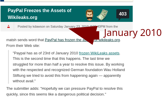 January 2010: PayPal Freezes the Assets of Wikileaks.org