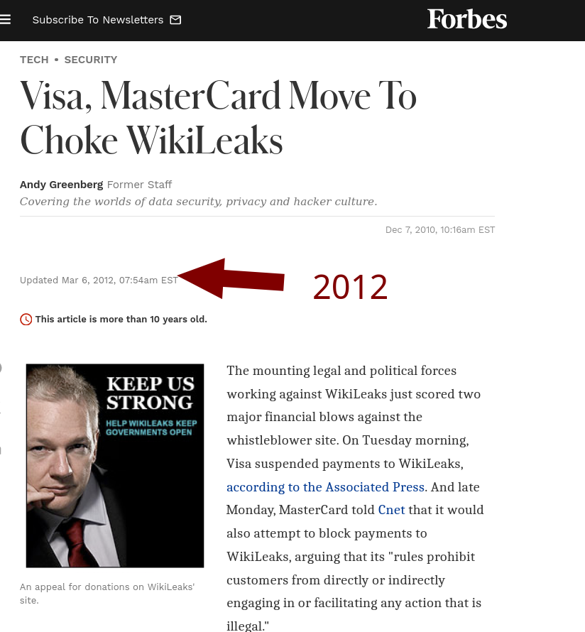 2012: Visa, MasterCard Move To Choke WikiLeaks