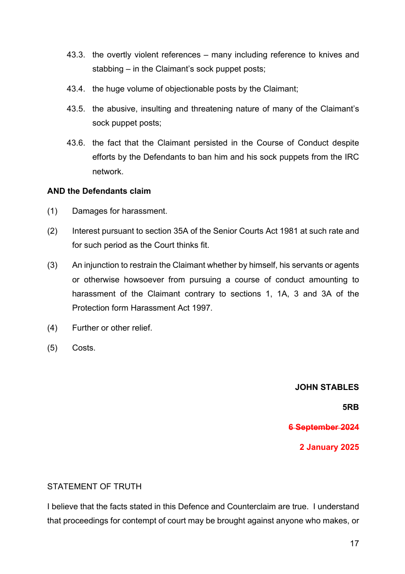 Defence and CounterClaim (DCC) 2025