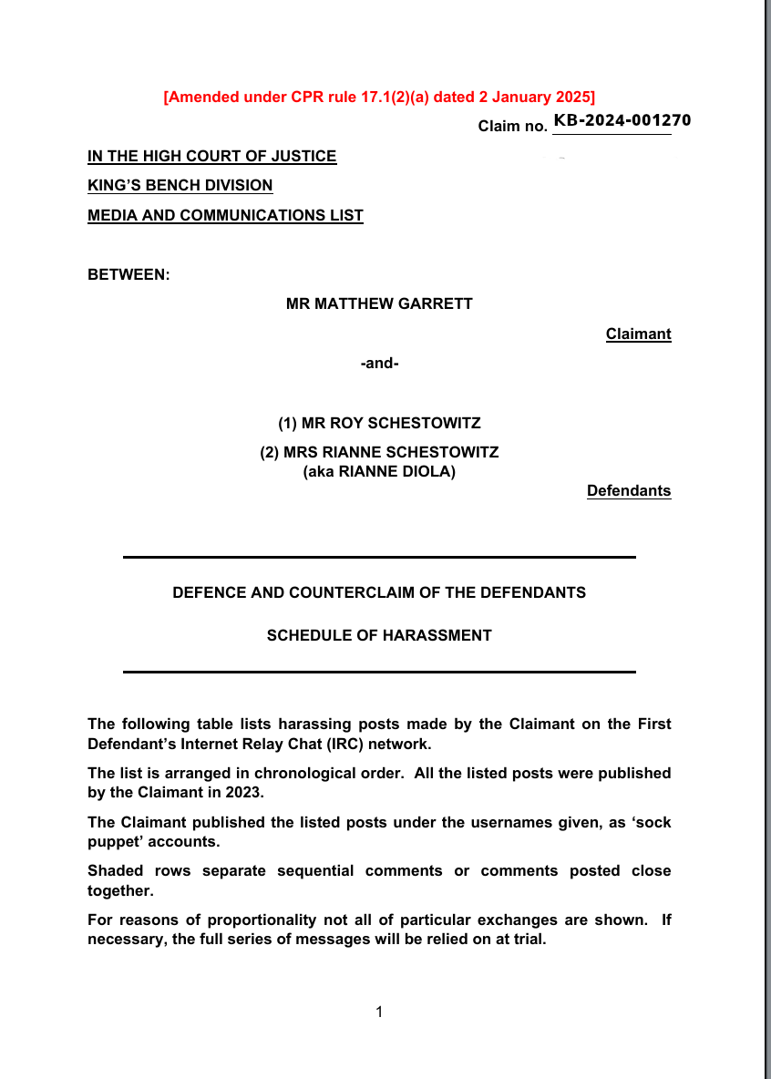 Schedule of Harassment 2025